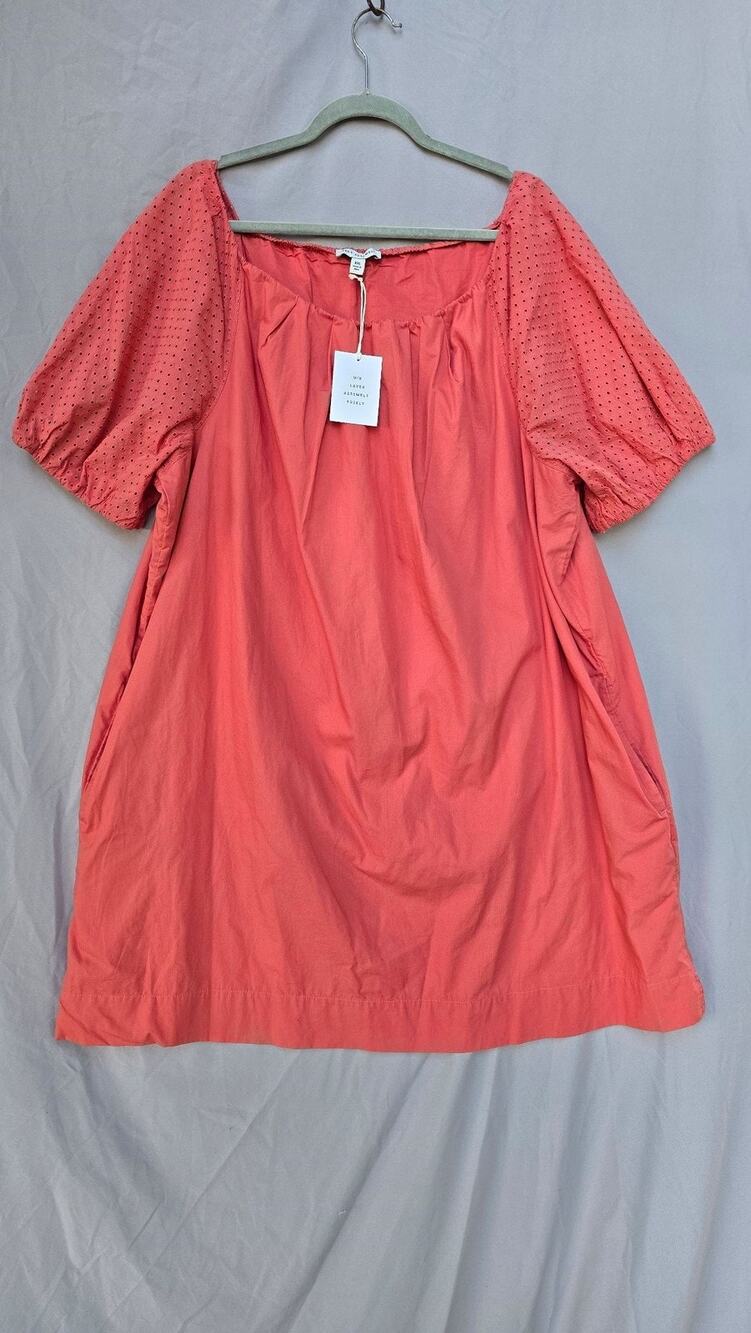 Free Assembly Dress Womens 2XL Pink Square Neck Puff Sleeve Eyelet Blouson